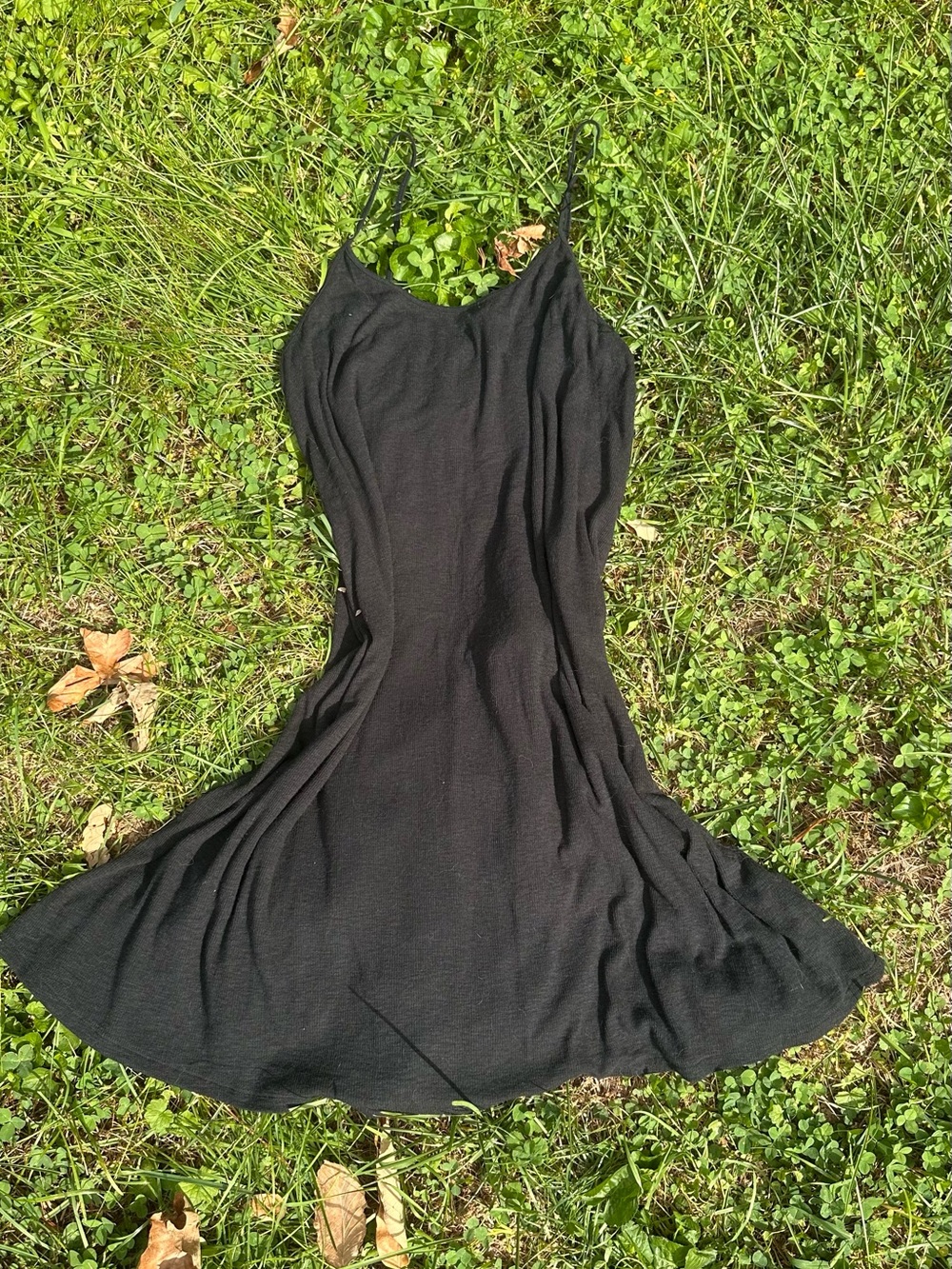 Cotton Blend aerie Black Spaghetti-Strap Mini Dress with Adjustable Straps